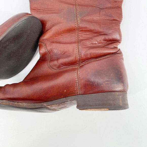 Frye Melissa Button Lug Tall Boots Shoes Sz 8 Cognac Brown Leather Low Heel Fall - Picture 11 of 13